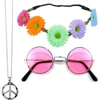 Das Kostümland Verkleidungsmaske Hippie Set 3-tlg. - Margeriten Haarband, Peace Ket