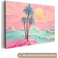 OneMillionCanvasses® Leinwandbild Palmen - Wellen - Meer, Fotodruck (1 St), Leinwand Bilder Klein, Wand Dekoration Aesthetic 30x20 cm
