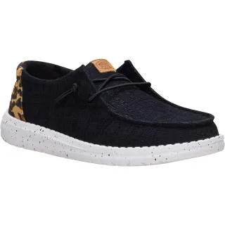 HEYDUDE Wendy Wildcat Baumwolle Damen Schwarz/Leopard Mokassins Schuhe