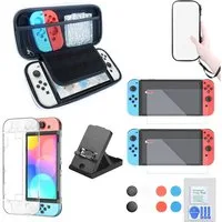 TUWENA Nintendo-Schutzhülle 6 in 1 Zubehör Set für Switch OLED, Tasche & Schutzfolie, Transparent Hülle, Support Station