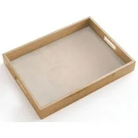 OnlyWow Tablett Rechteckig mit Henkel Japandi - Beige - Modern, Eichenholz, (1-tlg), Siervierplatte, Tray, Frühstücksbrett