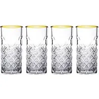 Pasabahce Cocktailglas TIMELESS 4er Set Wassergläser Lang 365 ml Gläser-Set Saft GOLD, 4-tlg.
