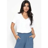 SASSYCLASSY T-Shirt T-Shirt mit V-Ausschnitt für Damen Schlichtes Top aus Baumwolle in geradem Schnitt