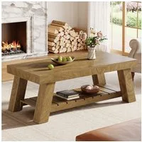 Tribesigns Couchtisch 120 cm Rechteckiger Wohnzimmertisch, Landhaus-Couchtisch mit Stauraum