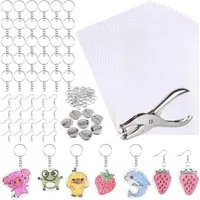 FOUORTUNATE-BEE Multitool 181 Stück Schrumpffolie Set Schrumpfplastik Set, (nthält Schrumpfkunstpapier, Locher, Ohrhaken, Broschen und Schlüsselanhänger für DIY, 181 St)