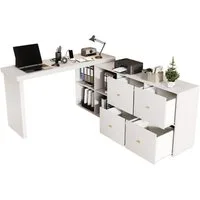 MODFU Eckschreibtisch 360° drehbarer Schreibtisch (Bartisch, Computertisch, 1-St., Tischplatte 360° schwenkbar, 4 Fächern, 4 Schubladen), Tischplatte und Beine 4 cm verstärkt