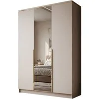 Lookway Kleiderschrank AURORA 3D KASCHMIR mit Spiegel Drehtürenschrank mit 3 Türen (Kleiderschrank mit stilvoller Umrandung in Goldoptik) 150x213x55