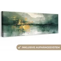 OneMillionCanvasses® Leinwandbild Panorama Grün - Modern - Abstrakt - Gold, Fotodruck (1 St), Wandbild, Deko Schlafzimmer Wohnzimmer Flur 60x20 cm