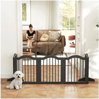 PawHut Hundegitter Hund Türschutzgitter Faltbar mit 2 Stützfüßen (Klappbar Absperrgitter, 1 St., Freistehendes Schutzgitter), für Treppen, Türen, Küche, Flur, 5 Paneelen, Schwarz