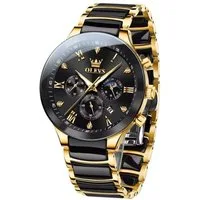 OLEVS Quarzuhr Herren Olevs Chronograph Uhr mit Keramikband BiColor