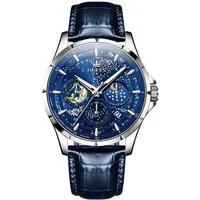 OLEVS Quarzuhr Mondphasen-Uhr für Herren Elegant Lederarmband Blau 5538
