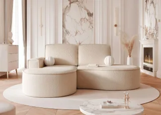 Ecksofa Designersofa Sofa ARLET in Stoff Abriamo Hellbeige Ottomane Links