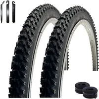 maxxi4you Fahrradreifen 2x VEE Rubber V158 26x1.95 Schwarz + 2x AV Schlauch + Reifenheber