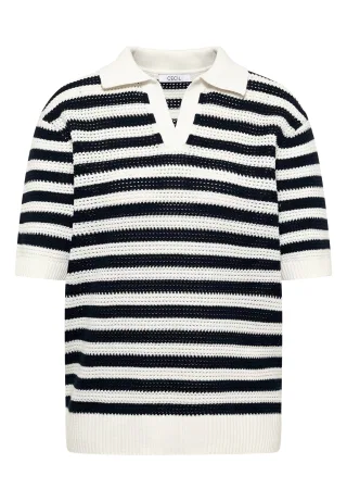 CECIL - Kurzarm Poloshirt in Crochet-Qualität universal blue - Gr. - L