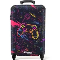NoBoringSuitcases.com© Kinderkoffer Spielewelt im Neon-Stil 55x35x20cm, Handgepäck Koffer, Hartschalenkoffer Kinder, Reisekoffer Jungen