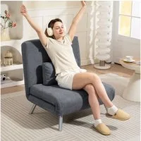 HOMCOM Schlafsofa mit verstellbarer Rückenlehne, abnehmbar Kissen, Samtoptik, 3-in-1 Schlafsessel 1 Teile, bis 120 kg, für Wohnzimmer, Schlafzimmer Dunkelgrau