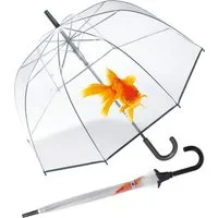 HAPPY RAIN Langregenschirm großer, transparenter Glockenschirm für Damen, bedruckt mit gelb-orangenem Goldfisch-Motiv