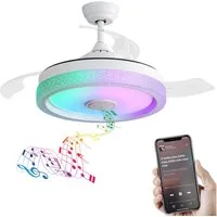 Rolipo Deckenventilator 42" mit Beleuchtung & Bluetooth Lautsprecher, RGB LED Dimmbar, leiser DC Motor, App/Fernbedienung, Ausfahrbare Flügel, Modern Weiß