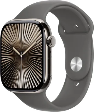 Apple Watch Series 10 [GPS + Cellular inkl. Sportarmband M/L steingrau] 46mm Titangehäuse natur
