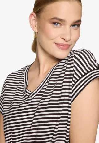 zero - Shirt gestreift mit V-Ausschnitt brown/white - Gr. - 44