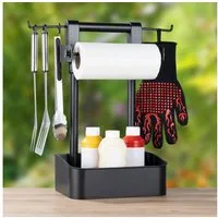 Haushalt International Grillhaken Chefware BBQ Grillbutler für Grillbesteck mit Küchenrollenhalter, einstellbare Haken für Küchenhelfer / Grillzange