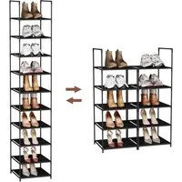 Sekey Schuhregal Schuhaufbewahrung mit 10 Ebenen, Schuhständer, Schuhschrank für 10-20 Paar Schuhe, Metallgestell Vliesstoff