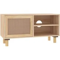 vidaXL TV-Schrank TV-Schrank Braun 80x30x40 cm Massivholz Kiefer und Natur-Rattan (1-St)