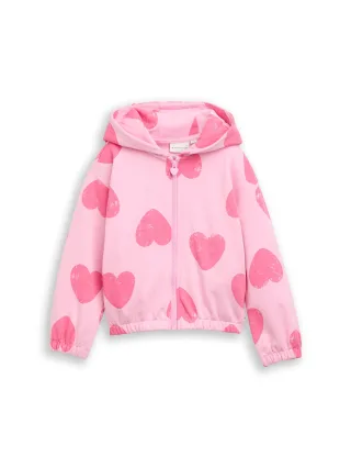 tom tailor kids - Cropped Hoodie Sweatjacke mit Muster big pink heart print - Gr. - 98