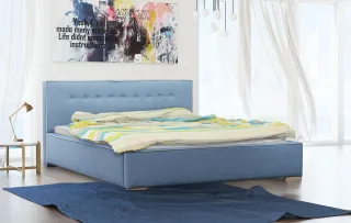 Polsterbett Bett Doppelbett DEVIN Polyesterstoff Hellblau 140x200cm