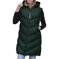 RMK Longweste Damen Steppweste Lang Weste Mantel Ärmellos Jacke Outdoor Warm Winter mit Kapuze