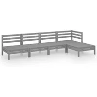 vidaXL Gartenlounge-Set 5-tlg. Garten-Lounge-Set Massivholz Kiefer Grau, (1-tlg)