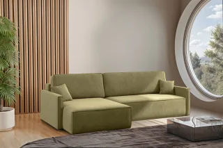 Ecksofa Schlafsofa Sofa LOUIS Stoff Salvador Grün Ottomane Links
