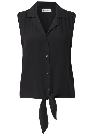 Street One - Blusentop mit Bowling-Kragen und Knoten black - Gr. - 44