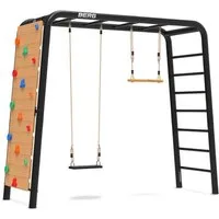 Berg Klettergerüst PlayBase M Schaukelgestellmit Reckstange & Leiter + Gummischaukel, Trapez und Kletterwand