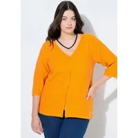 Ulla Popken Strickjacke Strickjacke V-Ausschnitt 3/4-Arm Biobaumwolle