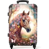 NoBoringSuitcases.com© Kinderkoffer mit leuchtende Räder - Pferd - Natur - Blumen - Schmetterlinge - Wald, 4 Rollen, Reisetasche mit rollen für 20kg, Koffer für Mädchen, Reisekoffer