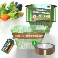 Heimfleiss® Gartenpflege-Set Schneckenkragen mit Kupferband Schneckenschutzring, Grün Ø14 cm - 21 Stück: grüner Schneckenschutz für 21 Pflanzen