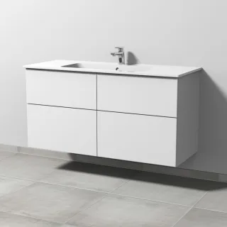 Sanipa 3way Waschtischunterbau zu Duravit ME by Starck Waschtisch mit 4 Auszügen, Weiß-Soft SM72743