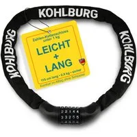 KOHLBURG Zahlenkettenschloss [115cm lang & 6mm stark] mit Zahlencode, sicheres Fahrradschloss [5-stellige Kombination] für Fahrrad & E-Bike