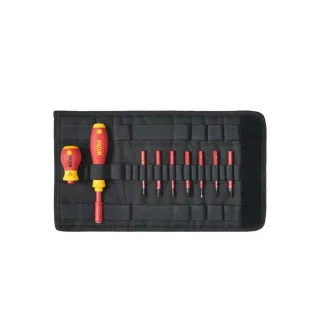 Wiha Schraubendreher und Bit Set slimVario Schlitz, Pozidriv, PlusMinus/Pozidriv 10-teilges Set mit Falttasche - 41233