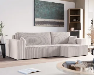 Ecksofa Schlafsofa Sofa ADARA MAX in Stoff Poso Altweiß Ottomane Rechts
