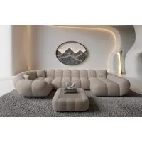 Sofa Dreams Wohnlandschaft Maleron U Form Design Stoffsofa, 6-Sitzer, Polsterecke, Ottomane rechts, Strukturstoff Beige