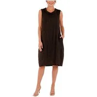 dy_mode Midikleid Damen Leinenkleid Luftiges Midi Sommerkleid Ballonkleid Strandkleid in Unifarbe, Wasserfallkragen, mit seitlichen Eingriffstaschen