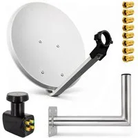 PremiumX SAT Anlage 80cm Antenne Hellgrau Quad LNB Wandhalter 35cm SAT-Antenne