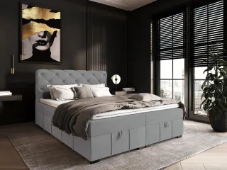 Boxspringbett Schlafzimmerbett GISEL 180x200cm Stoff Salvador Hellgrau