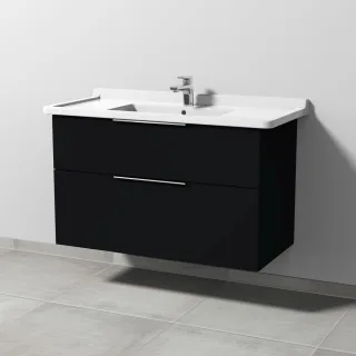 Sanipa 3way Waschtischunterbau zu Duravit Starck 3 Waschtisch mit 2 Auszügen, Schwarz-Matt UF71208