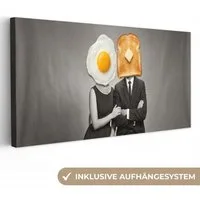 OneMillionCanvasses® Leinwandbild Panorama Frühstück - Ehepaar - Ei - Brot, Fotodruck (1 St), Wandbild, Deko Schlafzimmer Wohnzimmer Flur 40x20 cm