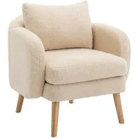 Merax Sessel mit Zierkissen und Massivholzbeine, Loungesessel, Einzel Loungesofa, Einzelsessel mit Teddyplüsch,Relaxsessel