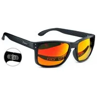 Rennec Sonnenbrille (Sonnenbrille Herren Rechteckig Carbon Design Polarisiert Orange Verspiegelt) Motorsport Brille mit Markenlogo und 3in2 Edelstahl Bügelgelenke