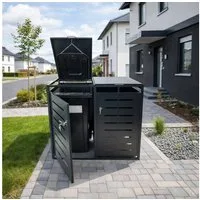 abc HOME Mülltonnenbox 2er für bis zu 2X 240L Tonnen – Stahl, Abschließbar, Anthrazit